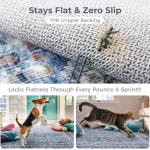 Vintage Blue Round Washable Low-Pile Rug 4ft