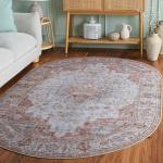 Light Grey & Rust Washable Oval Rug 5' x 8