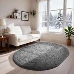 Soft Grey Oval Rug for Bedroom or Living Room