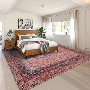 Pink 8x10 Washable Braided Area Rug