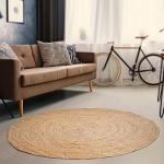 Hausattire Hand Woven Jute Braided Rug, 4’ Round – Natural, Reversible Boho Entry Area Rugs for Kitchen, Living Room I Farmhouse Decorative Floor Rug, 4 Feet Round