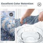 Vintage Blue Round Washable Low-Pile Rug 4ft