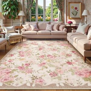 Vintage Floral 8x10 Area Rug in Beige