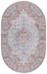 Light Grey & Rust Washable Oval Rug 5' x 8