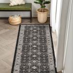 Vintage Black Washable Hallway Runner Rug 2x6