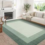 Large Machine Washable Geometric Area Rug - Green