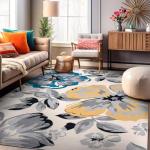 Modern Floral Area Rug 5' x 7' Cream