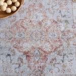 Light Grey & Rust Washable Oval Rug 5' x 8