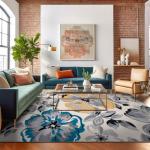 Modern Floral Area Rug 5' x 7' Cream