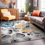 Modern Floral Area Rug 5' x 7' Cream