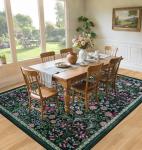 Floral Washable 6x9 Area Rug in Dark Green