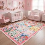 Pink Floral Quilted Area Rug for Home Spaces