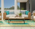 Reversible Aqua Outdoor Mat for Patio and Deck