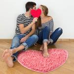 Pink Heart Shaped Chenille Rug - Washable & Non-Slip