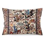 Kaleidee Blue Antique Persian Isfahan Silk Rug with Flowers Animals 13 Throw Pillow Covers 12"x20" Soft Velvet Decorative Throw Pillowcases Cushion Cover for Home Decor Living Room Bed Couch Car