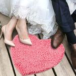 Pink Heart Shaped Chenille Rug - Washable & Non-Slip