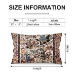 Kaleidee Blue Antique Persian Isfahan Silk Rug with Flowers Animals 13 Throw Pillow Covers 12"x20" Soft Velvet Decorative Throw Pillowcases Cushion Cover for Home Decor Living Room Bed Couch Car