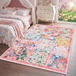 Pink Floral Quilted Area Rug for Home Spaces