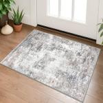 Lansny Small Abstract Area Rug 2x3 Entryway Rug Washable Door Mat Indoor Entrance, Washable Throw Rugs Non-Slip, Soft Beige Grey Kitchen Rugs Thin Print Faux Wool Floor Carpet for Foyer Front Door