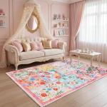Pink Floral Quilted Area Rug for Home Spaces