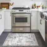 Lansny Small Abstract Area Rug 2x3 Entryway Rug Washable Door Mat Indoor Entrance, Washable Throw Rugs Non-Slip, Soft Beige Grey Kitchen Rugs Thin Print Faux Wool Floor Carpet for Foyer Front Door