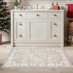 Washable 2x3 Entryway Area Rug - Neutral Kitchen Rug Runner Vintage Soft Floor Mat Non Slip Indoor Farmhouse Carpet for Bathroom Living Room Bedroom (2 X 3, Beige)