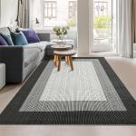 Black Grey 9x12 Washable Non-Slip Area Rug
