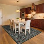 8x10 Washable Vintage Floral Area Rug - Dark Green