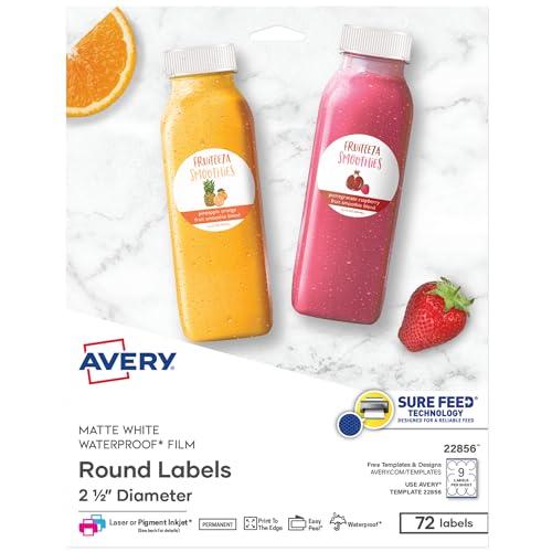 Avery Waterproof Round Labels, 2.5" Diameter, 72 Pack