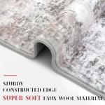 Lansny Small Abstract Area Rug 2x3 Entryway Rug Washable Door Mat Indoor Entrance, Washable Throw Rugs Non-Slip, Soft Beige Grey Kitchen Rugs Thin Print Faux Wool Floor Carpet for Foyer Front Door