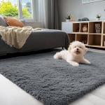 OLANLY Area Rugs for Living Room Bedroom, Machine Washable 4x5.9 ft Soft Fluffy Shaggy Bedside Rug, Indoor Floor Carpet for Kids Girls and Boys, Dorms, Nursery Rooms, Home Decor Aesthetic, Grey