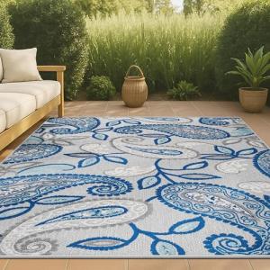 Blue and Light Gray Paisley Area Rug 8x10