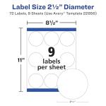 Avery Waterproof Round Labels, 2.5" Diameter, 72 Pack