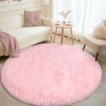 Round Fluffy Pink Rug for Bedroom, 4Ft Fuzzy Shag Circle Area Rug for Girls Kids Room Nursery, Soft Non Slip Plush Carpet for Dorm Living Room Home Decor