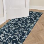 Laura Ashley Navy Floral Border Runner Rug 26"x72