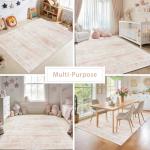 Srugn Washable Rugs 5x7 Area Rugs for Living Room,Bedroom,Dining Room- Ultra Soft Faux Wool Nursery Rug for Baby Girl,Neutral Light Pink Low Pile Vintage Carpets for Dorm Kids Playroom,Non Slip