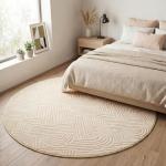 Beige 5.2' Round Washable Plush Area Rug
