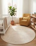 Beige 5.2' Round Washable Plush Area Rug