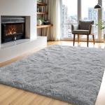 Fluffy Gray Area Rug for Living Room or Bedroom