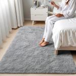 Fluffy Gray Area Rug for Living Room or Bedroom
