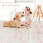 Srugn Washable Rugs 5x7 Area Rugs for Living Room,Bedroom,Dining Room- Ultra Soft Faux Wool Nursery Rug for Baby Girl,Neutral Light Pink Low Pile Vintage Carpets for Dorm Kids Playroom,Non Slip