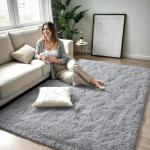 Fluffy Gray Area Rug for Living Room or Bedroom