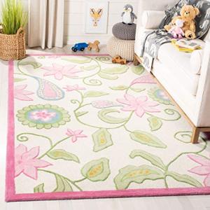Ivory and Pink Kids Wool Area Rug, 8x10 Feet