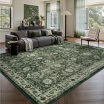 Sage Green 5x7 Boho Area Rug, Washable & Soft