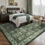 Sage Green 5x7 Boho Area Rug, Washable & Soft