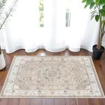 Washable 2x3 Entryway Area Rug - Neutral Kitchen Rug Runner Vintage Soft Floor Mat Non Slip Indoor Farmhouse Carpet for Bathroom Living Room Bedroom (2 X 3, Beige)