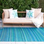 Turquoise & Moss Green Outdoor Striped Rug 90x150 cm