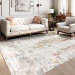 5x8 Abstract Washable Area Rug in Beige/Camel