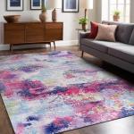 Luul Home Non Slip Rugs 4x6 Modern Abstract Easy Silk Rubber Backing Soft Area Rug for Living Room Easy to Clean Non Shedding Kitchen for Bedroom Indoor Carpet (Lilac - Purple, 4x6)
