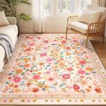 5x7 Floral Area Rug – Machine Washable, Non-Slip